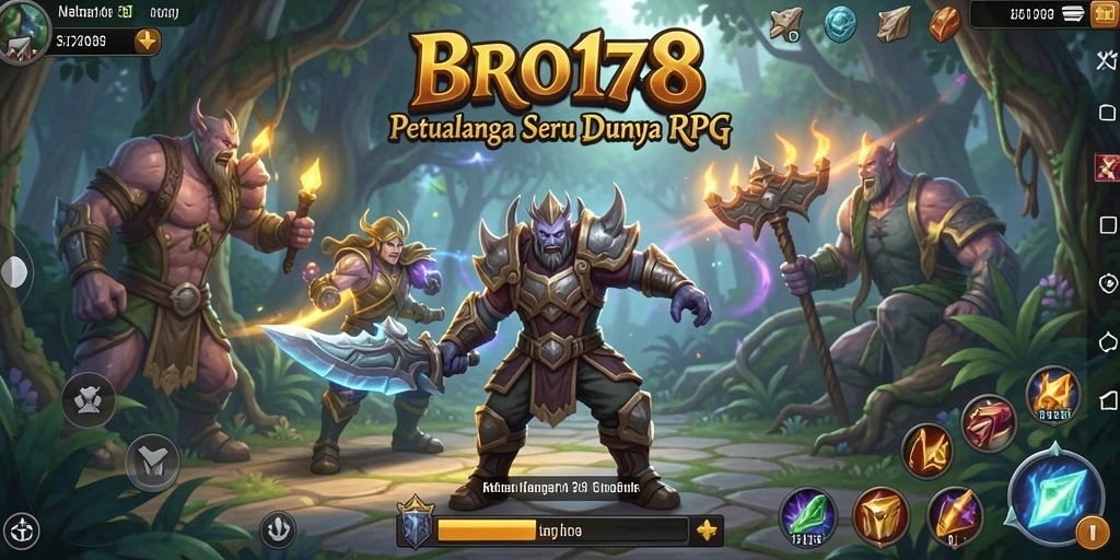 Screenshot permainan BRO178 yang menunjukkan pertarungan epik dan eksplorasi dunia.