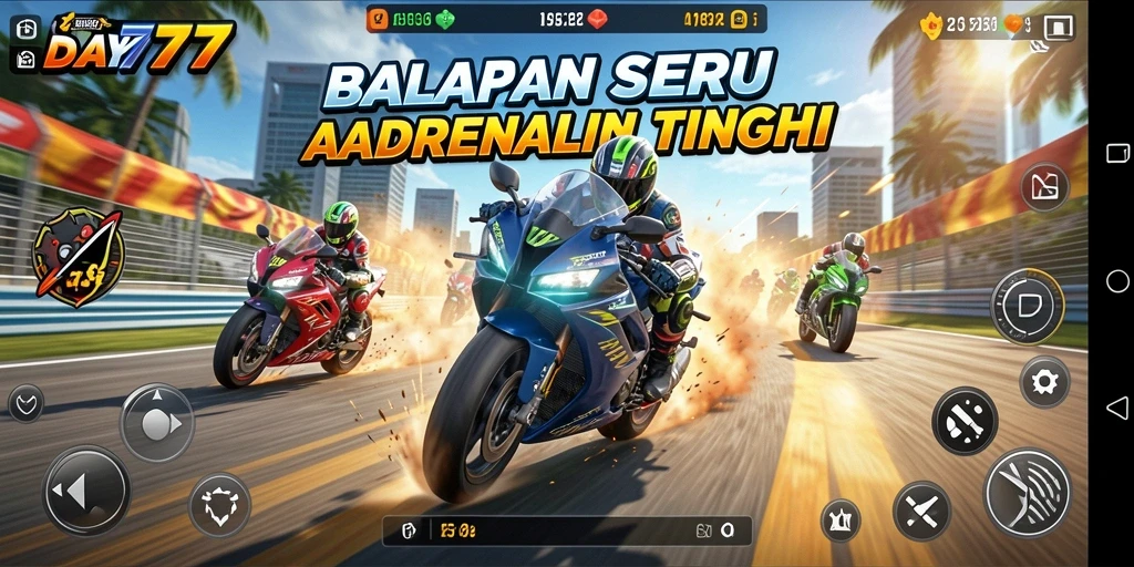 Gameplay balapan motor penuh aksi dan kecepatan.