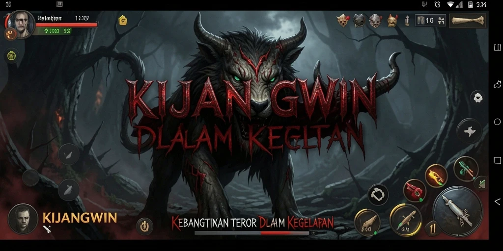 Screenshot gameplay KIJANGWIN yang menampilkan suasana mencekam dan kegelapan.