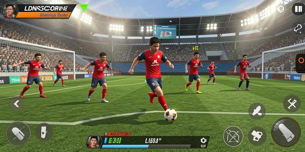 Tampilan gameplay seru dalam LDNSCORE menampilkan aksi olahraga yang mendebarkan.