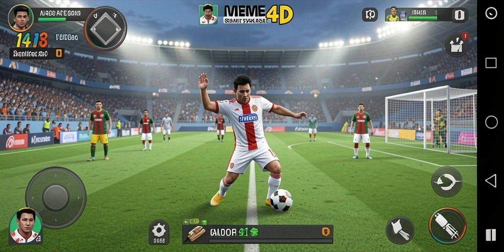 Tampilan seru gameplay sepak bola di MEME4D.