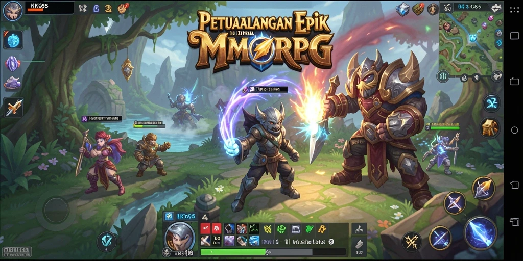 Screenshot gameplay NK666 menunjukkan pertempuran epik antara pemain di dunia fantasi.