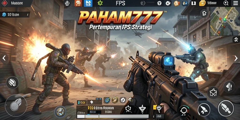 Screenshot utama menunjukkan aksi intens dalam pertempuran FPS.